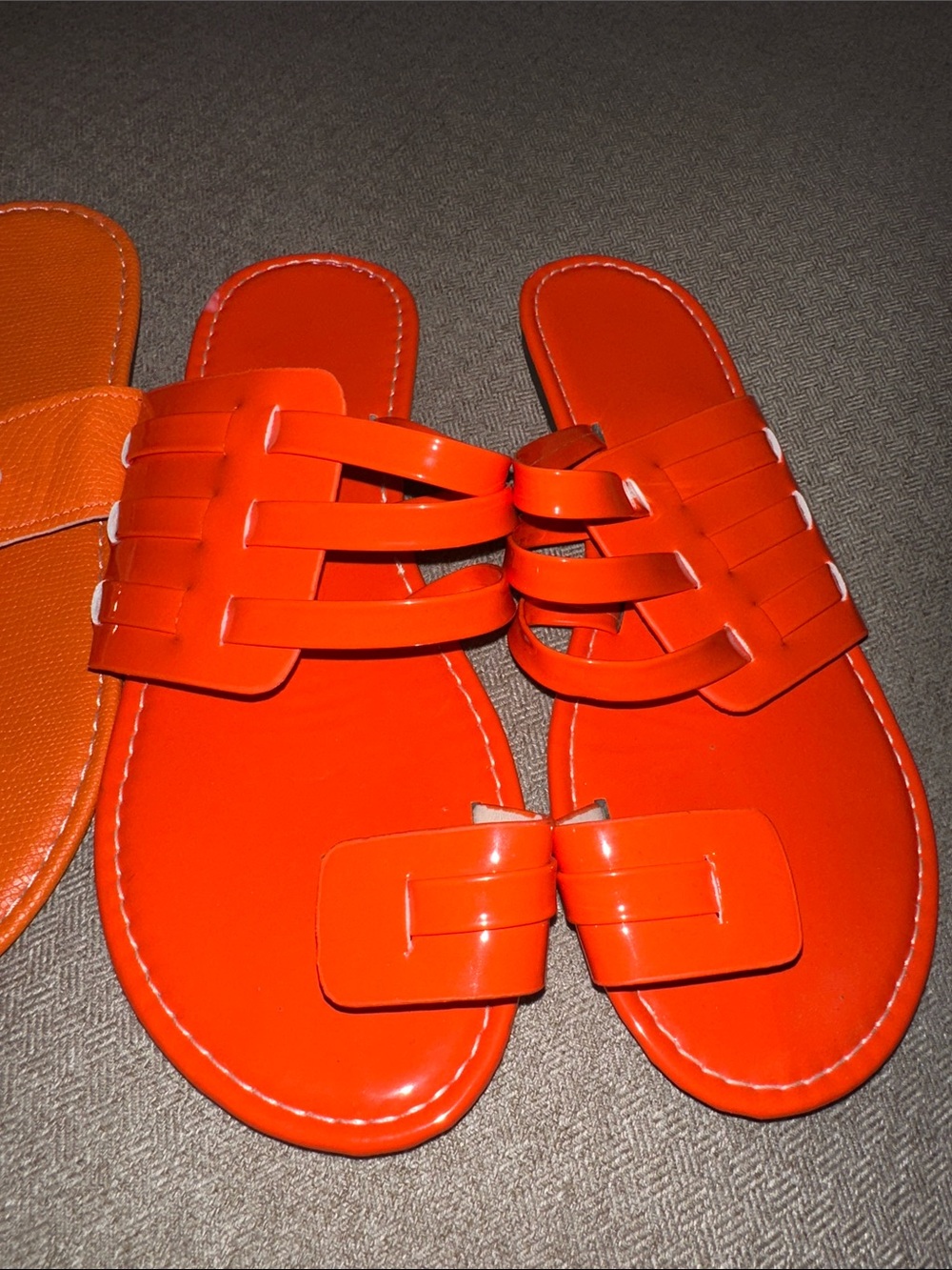 Women’s Orange and Red Flat Sandals - Stylish Summer Slides - Picture 2 of 7